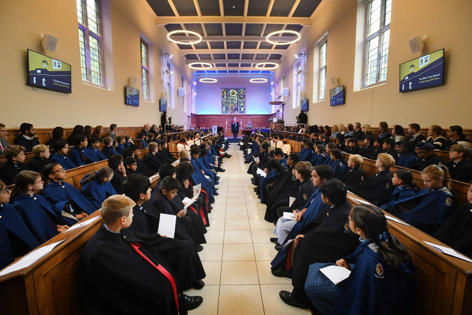 Pupils wear their Best Blues in the Chapel at The Blue Coat School.